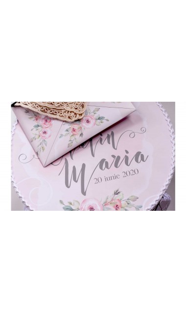 Trusou de botez somon cu alb si cu motive florale Watercolor Flowers 16